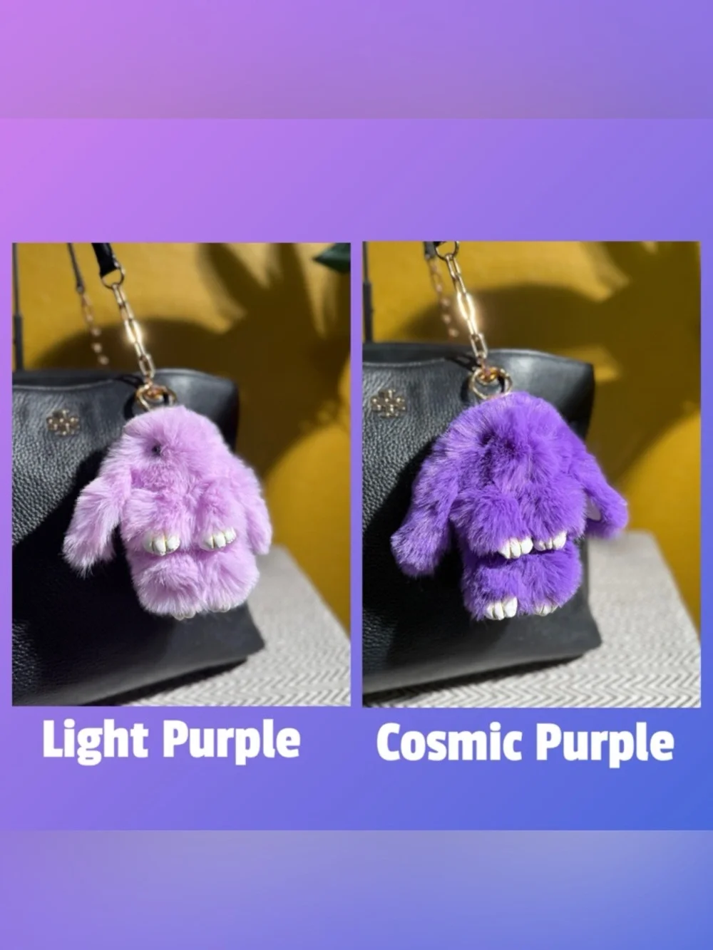 Faux Fur Bunny Bag Charm | Purple Shades & Gold Hardware - Choice of 1 - Picture 1 of 5
